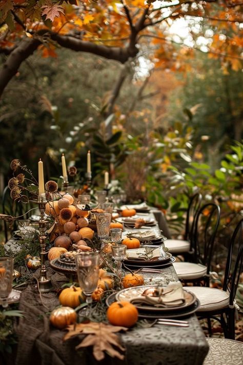 Outdoor Fall Dinner Party, Fall Outdoor Dinner Party, Fall Backyard Party, Outdoor Fall Party, Autumn Garden Party, Fall Party Food Ideas, Fall Tea Party, Pumpkin And Feta, Fall Garden Party