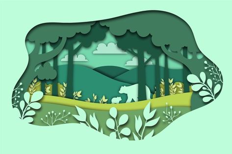 Green nature concept in paper style Free... | Free Vector #Freepik #freevector #paper Papercut Illustration Vector, Papercut Landscape, Paper Cut Out Illustration, Paper Cut Illustration, Layered Paper Art, Cut Paper Illustration, Valentine's Day Illustration, Spring Illustration, Paper Cutout Art