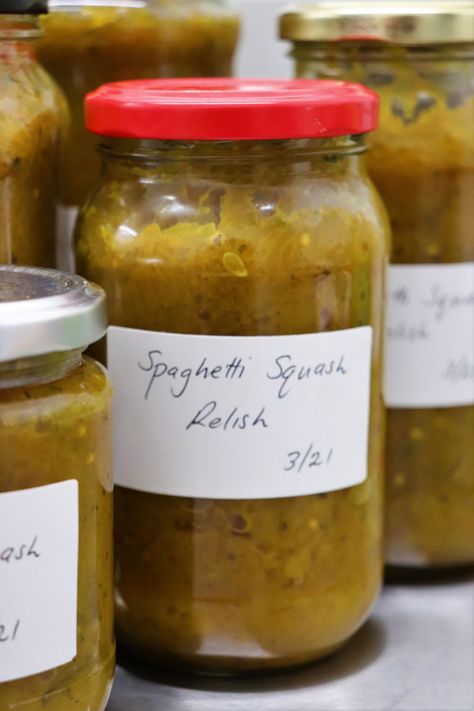 Pickled Spaghetti Squash, Yellow Squash Relish, Squash Chutney Recipes, Canning Spaghetti Squash, Summer Squash Relish Recipe, Squash Preservation, Squash Relish Canning Recipe, Sweet Zucchini Relish Recipes Canning, Plum Chutney