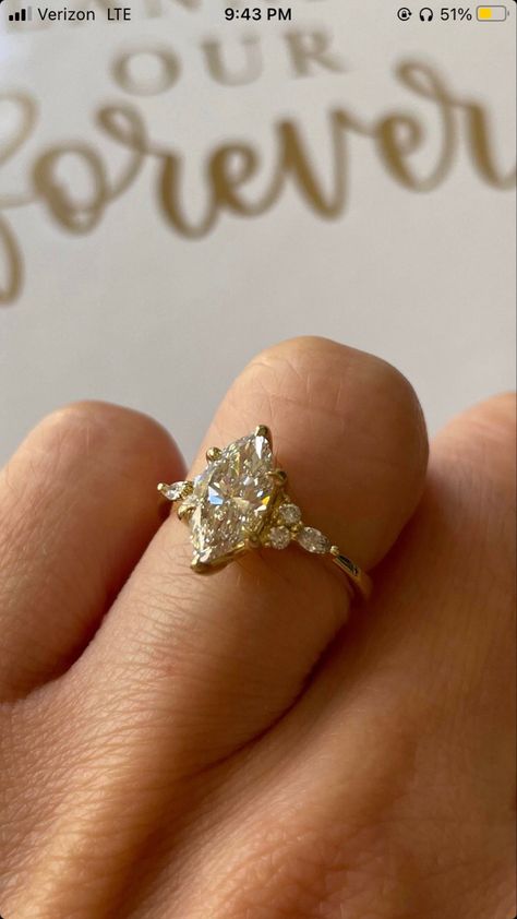 Creative Engagement Rings Marquise, Vintage Pear Engagement Ring Gold, Marque Ring, Engagement Ring Not Diamond, Marquise Nature Engagement Ring, Nature Inspired Marquise Engagement Ring, Horizontal Marquise Engagement Ring, Vintage Yellow Gold Marquise Cut Ring, Ethereal Wedding Ring