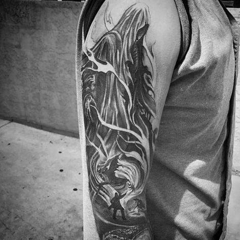 40 Dementor Tattoo Designs For Men - Harry Potter Ink Ideas Prison Of Azkaban, Dementor Tattoo, Thestral Tattoo, Patronus Tattoo, Tattoo Goat, Harry Potter Dementors, Harry Potter Tattoo Sleeve, Movie Tattoo, Tattoo Zeichnungen