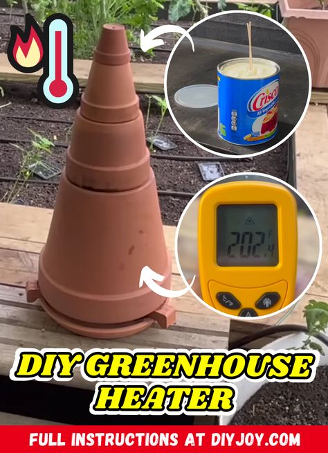 How To Make A DIY Greenhouse Heater via @diyjoycrafts Greenhouse Heater Diy, Terra Cotta Pot Heater, Heat A Greenhouse Without Electricity, Terracotta Pot Heater, How To Heat Greenhouse In Winter, Terra Cotta Pot Heater Diy, Heating A Greenhouse Without Electricity, Terracotta Heater, Diy Candle Heater