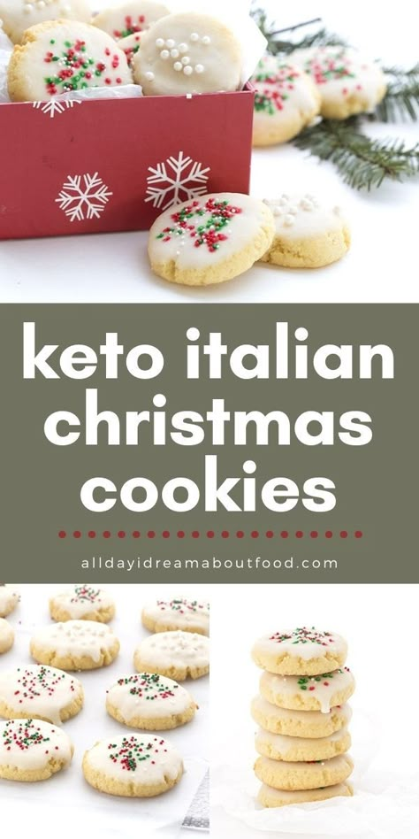 Soft baked almond flour cookies with a hint of anise. These Keto Italian Christmas Cookies are a delicious healthy version of the classic. Pillowy soft, with a sweet and delicious sugar-free glaze. Low Carb Christmas Cookies, Keto Italian, Low Carb Christmas, Keto Holiday Recipes, Keto Christmas Cookies, Low Carb Holiday, Italian Christmas Cookies, Keto Cookie Recipes, Keto Holiday