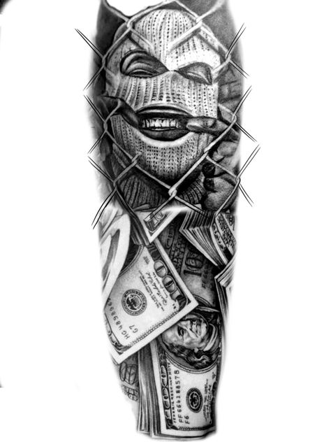 Men Leg Tattoo, Hahaha Joker, Gangster Tattoo, Tato Dada, Chicano Tattoos Sleeve, Gangsta Tattoos, Street Tattoo, Money Tattoo, Full Sleeve Tattoo Design