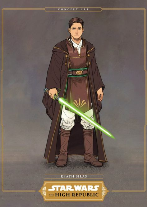 Reath Silas was a Jedi Padawan who lived during the High Republic Era. The apprentice of Jedi High Council member Jora Malli, most of his apprenticeship had been spent on Coruscant or in high-level diplomatic meetings, before Malli was appointed the commander of the Jedi quarter aboard the new space station Starlight Beacon. When Silas was subsequently sent out to the galactic frontier, his starship was knocked out of hyperspace as part of the Great Disaster. Star Wars The High Republic, The High Republic, Jedi Outfit, High Republic, Star Wars Light, Star Wars The Old, Star Wars Design, Star Wars Characters Pictures, Star Wars Love