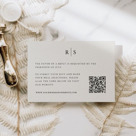 Classic Black & Ecru Monogram Wedding QR Code RSVP Card Beige Wedding Invitations, Rsvp Qr Code, Wedding Qr Code, Wedding Response Cards, Wedding Prints, Script Lettering, Wedding Decor Elegant, Rsvp Wedding Cards, Free Birthday Invitations