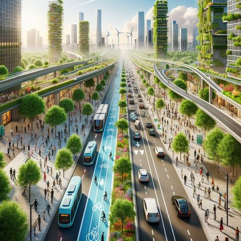 Urban Transportation Design, Eco Urbanism, Utopia Architecture, Green Building Concept, Urban Utopia, Public Transport Architecture, Futuristic Places, Clean City, Green Cities