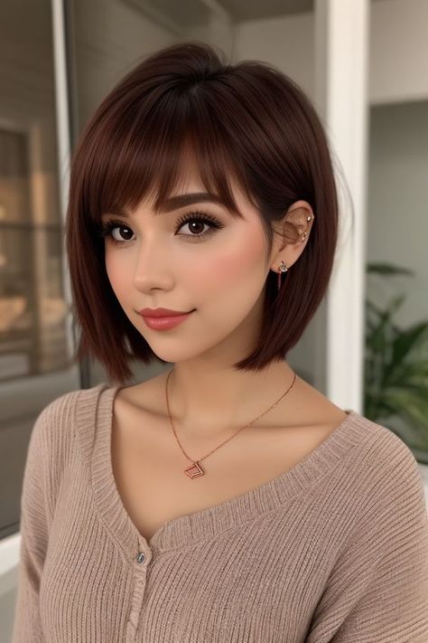 Bob With Thick Bangs, Asian Hair Women, Best Hair Cuts For Fine Hair, Chic Bob Haircut, Heels Accessories, Lapel Dress, Short French, Hair Color Caramel, Classic Bob