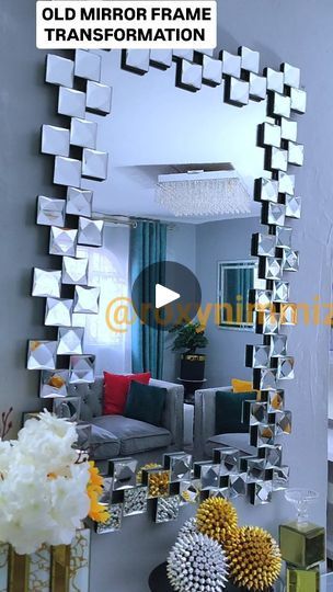 16K views · 2.3K reactions | DIY OLD WALL MIRROR TRANSFORMATION.  ITEMS USED. *Crystal tiles @nafuuglamdecor  *Wooden mirror frame  *Black paint.  #diy #diycrafts #interiordesign #glam #decor #diyhomedecor #decor #diyhome #easydiycrafts #homedecor | Roxy Nimmiz | Giada Brincè · Reason Mirror Transformation Diy, Diy Tile Mirror, Dyi Painting, Painting Mirror Frames, Glam Mirror, Painting Mirror, Wooden Mirror Frame, Paint Diy, Wooden Mirror