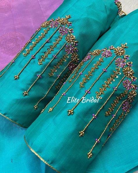 Customised Beautiful bead & Thread Work Blouse 💜✨ Different Aari Work Designs, Trending Aari Work Blouse Designs, Latest Thread Work Blouse Designs, Simple Bead Work Blouse, Saree Work Design Embroidery, Simple Handwork Blouse Design, Simple Aari Thread Work Blouse Design, Simple Thread Work Blouse Designs, Aari Work Blouse Wedding