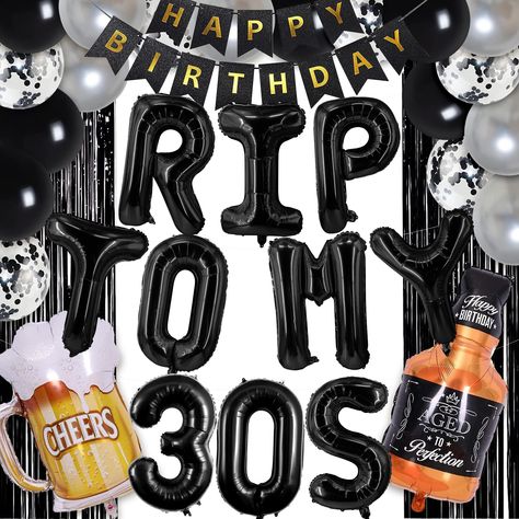 PRICES MAY VARY. Celebrate the end of your 30s in style with our eye-catching 'Rip to My 30s' balloons, perfect for adding a touch of humor and nostalgia to your 40th birthday bash! Set the mood for a fun-filled celebration with our premium quality balloons, featuring bold 40th birthday decorations for women that will have everyone smiling and reminiscing about the good days. Make a statement at your milestone 40 year old birthday party with our vibrant balloons, a must-have decoration for anyon 40th Birthday Party Men Decoration, 40th Birthday Ideas For Women Themes Black, 40th Bday Themes Women, 40th Birthday Party Women, Chapter 40 Birthday, 40th Birthday Photo Ideas For Women, 40th Birthday Balloons For Men, Men’s 40th Bday Theme, 40 Year Old Birthday Ideas For Women Fun