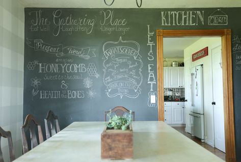 Chalkboard wall with writing Make A Chalkboard, Black Chalkboard Paint, Fresh Farmhouse, Wire Wreath Forms, Sanded Grout, Black Board, Black Chalkboard, Diy Chalkboard, Chalkboard Wall