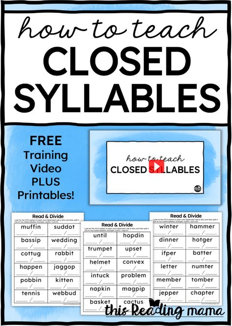 How to Teach Closed Syllables - This Reading Mama Syllable Games, Teaching Syllables, Syllables Activities, Closed Syllables, Wilson Reading, Syllable Types, Multisyllabic Words, Phonics Rules, Reading Specialist