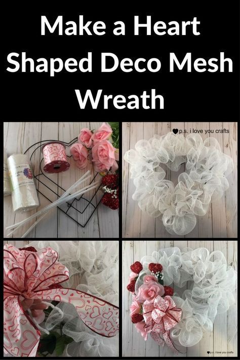 Make a heart deco mesh wreath for Valentine's Day. #decomesh #valentinesday #valentinecraft #wreath Deco Mesh Valentine Wreaths Diy, Valentine Mesh Wreaths, Valentines Wreaths, Couronne Diy, Saint Valentin Diy, Diy Valentines Day Wreath, Valentine Wreath Diy, Valentines Bricolage, Easter Mesh Wreaths