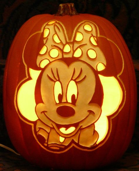 Minnie Mouse pattern by stoneykins.com I carved on a foam pumpkin. Minnie Mouse Carved Pumpkin, Pumpkin Carving Ideas Mickey Mouse, Minnie Pumpkin Carving, Pumpkin Carving Mickey Mouse, Pumpkin Carving Minnie Mouse, Mini Mouse Pumpkin Carving, Minnie Mouse Pumpkin Carving, Mickey Mouse Pumpkin Carving, Mickey Mouse Pumpkin Stencil