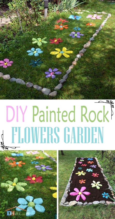 How To DIY Painted Rock Flowers Garden | Decor Home Ideas Rock Flower Garden, Painted Rock Flowers, Rock Flowers, Theme Nature, Garden Crafts Diy, Funky Decor, School Garden, Garden Art Projects, Diy Yard