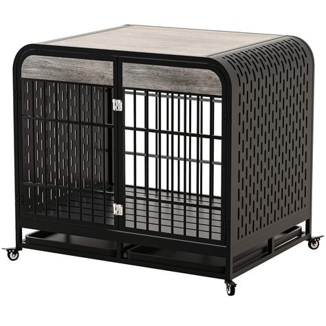 Snimoy Heavy Duty Dog Crate Indestructible Dog Cage with Sturdy Door Lock, Large Strong Metal Dog Kennel Playpen with Removable Tray and 4 Lockable Wheel, Easy Assembly Metal Dog Kennel, Heavy Duty Dog Kennel, Furniture Style Dog Crate, Heavy Duty Dog Crate, Dog Cage, Dog Crate Furniture, Wooden Dog, Crate Furniture, Dog Cages