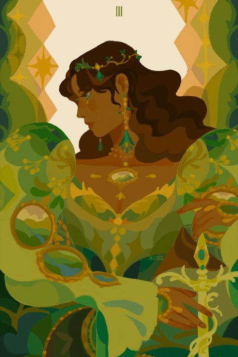 illustrator: spearmintaii Fantasy Gods, Lineless Art, Tarot Art, Wow Art, The Empress, Art Color, Funky Art, Pretty Art, Character Design Inspiration