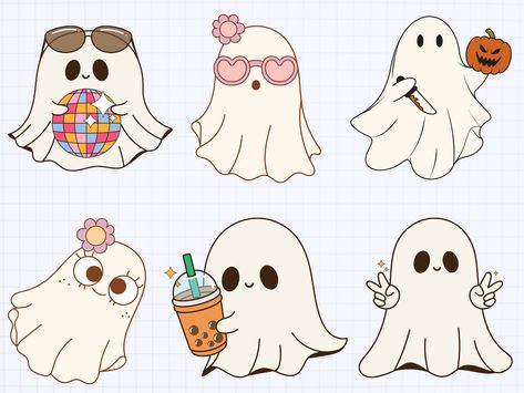 Cute Ghost Clipart, Cute Ghost Drawings, Small Easy Drawings, Ghost Doodle, Cute Cartoon Ghost, Boho Ghost, Ghost Clipart, Ghost Cute, Cartoon Ghost