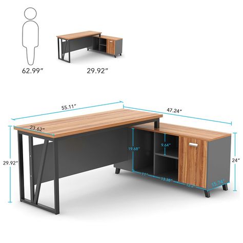 Large L Shaped Desk, Desk With File Cabinet, Computer Table Design, Corner Writing Desk, Large Office Desk, Office Desk Designs, L Shaped Executive Desk, Large Office, Office Table Design