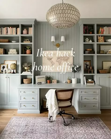 Office With Large Bookshelf, Hidden Craft Space, Dining Room Into Office Converting, Ikea Billy Bookcase Hack Built Ins Desk, Ikea Built In Office, Ikea Built In Bookcase, Home Office Bookshelves, How To Build Built In Bookshelves With Desk, Diy Builtin Bookcase And Desk