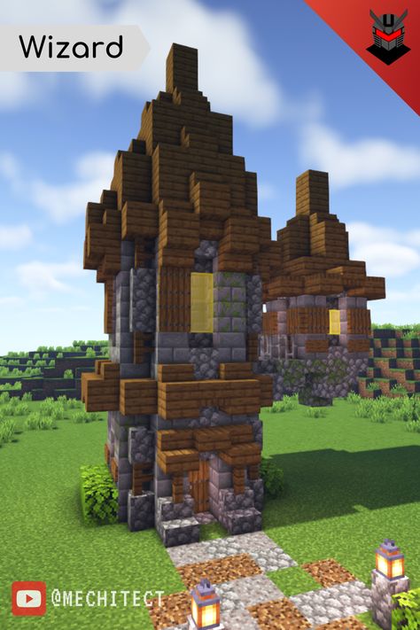 Minecraft Medieval Wizard Tower, Wizard Tower Minecraft Easy, Small Tower Minecraft, Minecraft Cleric, Minecraft Cleric House, Medieval Tower Minecraft, Minecraft Bell Tower, Minecraft Watch Tower, Minecraft Wizard House