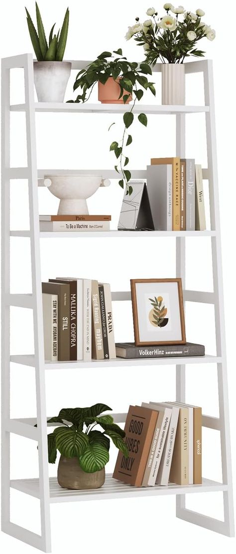 Amazon.com: linstock White Bookshelf, 4-Tier Bamboo Bookcase Ladder Bookshelf Organizer, Storage Rack, Bookcases & Tall Ladder Shelf-Bamboo Frame for Bedroom, Living Room, Kitchen, Bathroom, Easy Assembly(White) : Home & Kitchen Bamboo Bookcase, Bookcase Ladder, Tall Ladder, White Bookshelf, Leaning Shelf, Bamboo Ladders, White Bookshelves, Ladder Bookshelf, Bookcase Organization