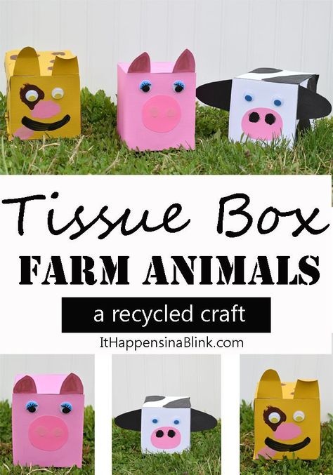 Tissue box farm animals. 6 terrific tissue box kids crafts. Crafts With Tissue Boxes, Recycle Animal Projects, Box Animals Craft, Tissue Box Crafts For Kids, Tissue Box Crafts, Animal Craft, Crafts For Teens To Make, Barn Wood Crafts, Crafts For Adults