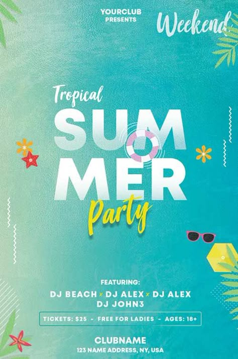 Dj Pool Party, Dj Electro, Pool Parties Flyer, Tropical Summer Party, Summer Party Flyer, Sunset Party, Free Psd Flyer Templates, Free Psd Flyer, Summer Banner