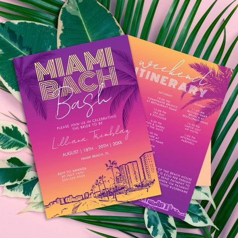 Miami Nights Prom Theme, Miami Vice Design Inspiration, Miami Vice Invitations, Miami Beach Theme Party, Miami Vibes Party, Miami Party Theme, Miami Theme Party, Miami Nights Theme Party, Miami Bachelorette Party Theme