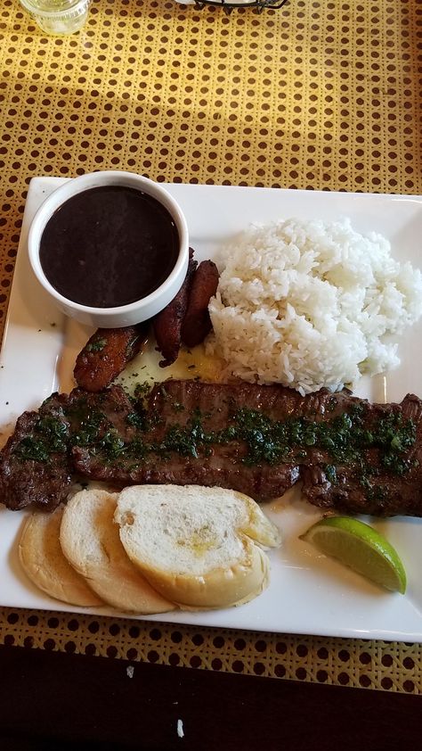 Steak Rice And Beans, Churrasco Steak, Cuban Rice And Beans, Cuban Rice, Rice Black Beans, Steak And Rice, Cuban Bread, Cuban Food, Miami Style