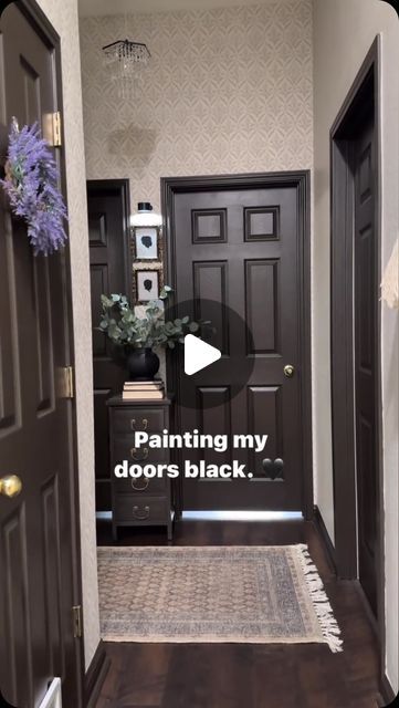 BEHR® Paint on Instagram: "Something tells me this is the best idea ever had 🖤 @alexandhome

Colors Featured: Black Mocha PPU24-01" Black Doors Interior, Dark Baseboards, Hallway Painting, Supply Closet, Amish Country Ohio, Hallway Paint, Interior Painting, Amish Country, Black Cabinets