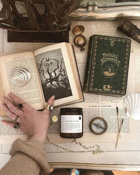 Pirate Book Aesthetic, Pirate Journal Aesthetic, Nautical Flatlay, Coastal Gothic Aesthetic, Lighthousecore Aesthetic, Ocean Academia Aesthetic, Lighthouse Keeper Aesthetic, Pirate Academia, Pirate Core Aesthetic