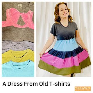 I Can Work With That; Refashions by Chickie W.U.: Make a T-shirt Dress T Shirt Dress Tutorial, How To Make A Dress Out Of A Shirt, Diy Tunic Dress, Dress Shirt Refashion, Tshirt Dress Pattern, Tshirt Dress Diy, Shirt Dress Tutorials, Diy Tunic, Business Casual Outfit Ideas