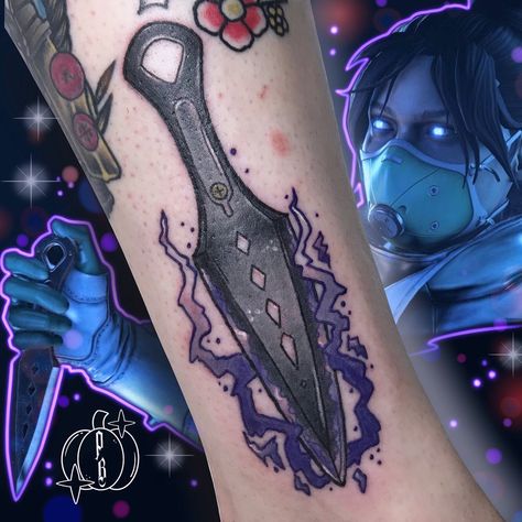 Apex Legends Tattoos, Apex Legends Tattoo Designs, Apex Tattoo Ideas, Apex Legends Tattoo, Apex Tattoo, Kunai Tattoo, Pumpkin Tattoo, Elbow Tattoos, Japanese Tattoo Designs