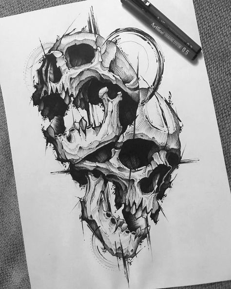 Shrunken Head Tattoo, Kunst Tattoos, Skulls Drawing, 3d Tattoo, Skull Tattoo Design, Artist Logo, Skull Artwork, Head Tattoos, Skull Drawing