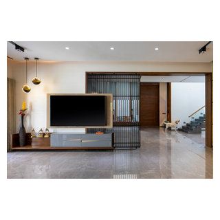 The Span House - Modern - Ahmedabad - by Umang Shah Photography | Houzz Modern Tv Unit Design, Tv Wall Decoration, Tv Unit Design Ideas, Lcd Unit, Modern Tv Unit, Lcd Units, Modern Tv Room, Modern Tv Unit Designs, Wall Divider