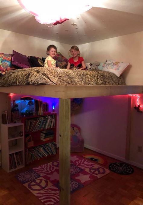 Loft bed Loft Bed Privacy Ideas, Queen Bed Loft Frame, Loft Bed Set Up Ideas, Low Ceiling Loft Bed, How To Build A Loft Bed In Bloxburg, Girl Beds Ideas, Pallet Loft Bed Diy, Adult Loft Bedroom Ideas, Queen Loft Bed Diy