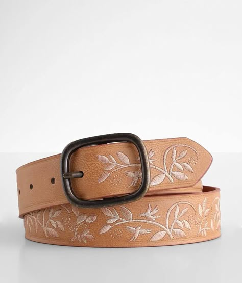 BKE Embroidered Foliage Belt - Women's Belts in Natural | Buckle Mexican Belts For Women, Embroidered Foliage, Accessories To Buy, Embroidered Belt, Handmade Belts, Women's Belts, Belt Brown, Belt Length, Embroidered Leather