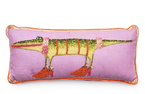 Barb Best | Summer Musings Green And Pink Pillow, Fun Pillows Bed, Dinosaur Designs Homewares, Cheetah Print Home Decor, Maximalist Furniture, Statement Pillows, Art Deco Bedroom Decor, Funky Pillows, Fun Pillows