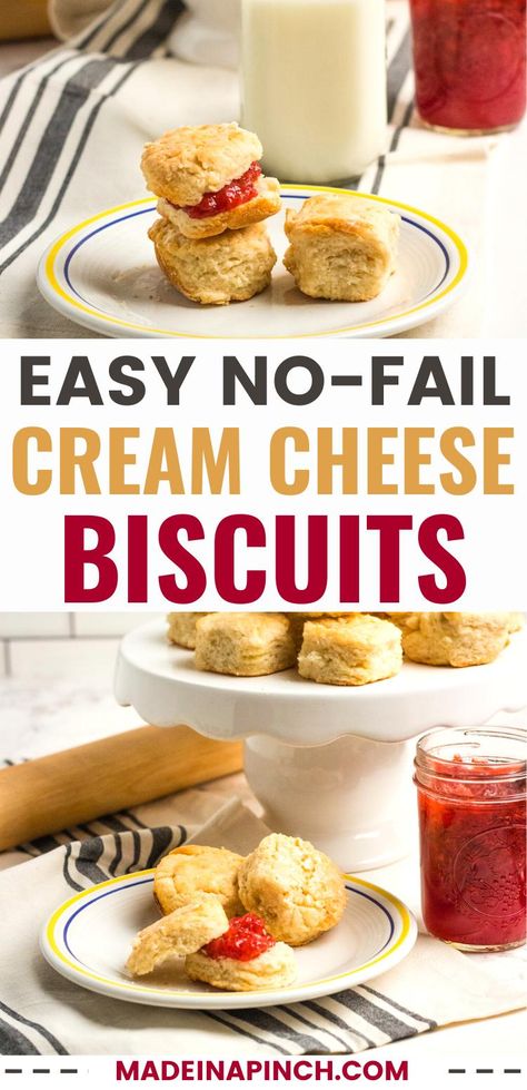 Cream Cheese Biscuits are a classic comfort food that brings satisfaction to any meal. Soft, fluffy, and buttery, these melt-in-your-mouth treats are the perfect side dish for a hearty dinner or the perfect accompaniment to your morning coffee. Good biscuits go well with everything! Cheese Biscuits Recipe, Cream Cheese Biscuits, Fluffy Biscuits, Savoury Biscuits, Flaky Biscuits, Make Cream Cheese, Biscuit Rolls, Cheese Biscuits, Biscuits Easy