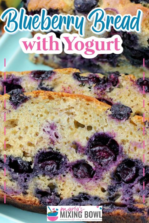 This blueberry bread with yogurt is super moist and tender, thanks to yogurt and mashed bananas, and loaded with fresh blueberries. What Can I Make With Yogurt, Yogurt Blueberry Bread, Greek Yogurt Blueberry Bread, Blueberry Greek Yogurt Bagels, High Protein Blueberry Bread, Blueberry Yogurt Cake Recipes, Lemon Blueberry Bread Greek Yogurt, Healthy Blueberry Bread, Healthy Yogurt Oat Blueberry Breakfast Cake