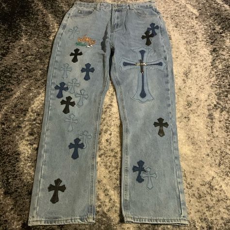 Chrome Hearts Matty Boy Multi-Cross Patch Blue Denim Jeans I Get Everything I Want, Cross Patch, Chrome Hearts, Blue Denim Jeans, Jeans Shop, Blue Denim, Denim Jeans, I Want, Jewelry Watches