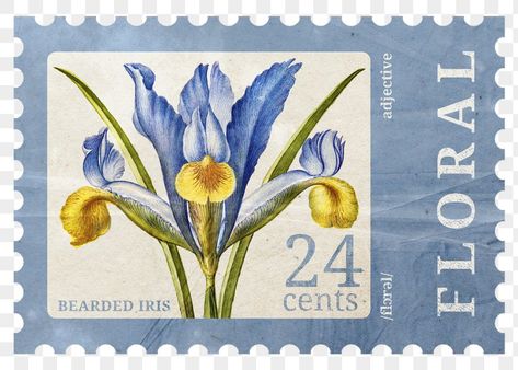 Blue Beige Aesthetic, Stamp Aesthetic, Stamp Postage, Flower Collage, Png Floral, Flower Circle, Vintage Cloth, Letter Stamps, Bearded Iris