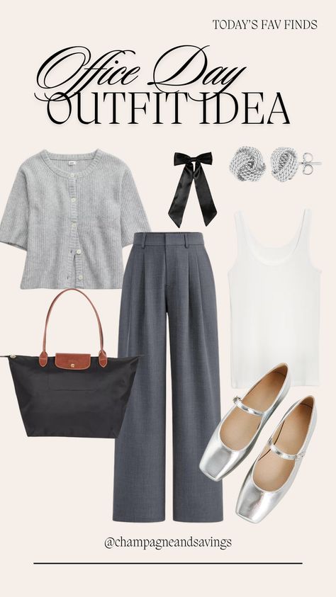 If you need a Fall work outfit idea, then this cute business casual outfit is perfect! Featuring silver ballet flats, gray trousers, and the return of the longchamp bag— this business outfit is cute but wearable outside of being a work outfit too! Silver Ballet Flats Outfit Fall, Ballet Flats Outfit Work, Silver Ballet Flats Outfit, Fall Flats Outfit, Gray Trousers Outfit, Silver Flats Outfit, Flats Outfit Work, Cute Business Casual Outfits, Fall Work Outfit