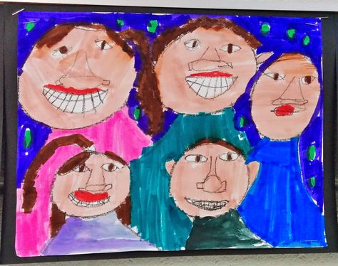 Kindergarten Family Portrait Art, Abstract Family Portrait, Easy Family Portrait Painting, Grade 2 Self Portrait Art, Hand Painted Family Portraits, Portraits Art, Art Portraits, Family Art, Arts Ed