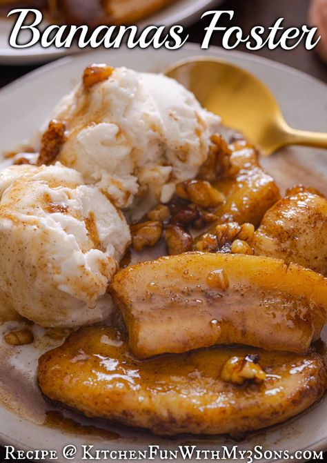 Sliced bananas are tossed in a caramelized buttery rum sauce then lit on fire in this classic Bananas Foster recipe. Serve over vanilla ice cream for an easy yet elegant dessert. #easydesserts #dessertrecipes Banana Foster Recipe Rum, Banana Foster Sauce, Banana Foster Recipe Easy, Bananas Foster Recipe, Banana Fosters, Bananas Foster Sauce, Banana Foster Recipe, Banana Foster, Spring Appetizers