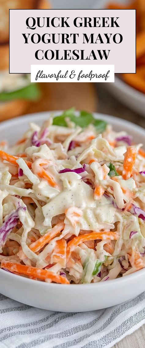 Image for Greek Yogurt Mayo Coleslaw Greek Coleslaw Recipe, Coleslaw With Yogurt, Greek Slaw, Greek Yogurt Slaw, Greek Coleslaw, Coslaw Recipes, Greek Yogurt Coleslaw, Greek Yogurt Mayo, Greek Yogurt Salad