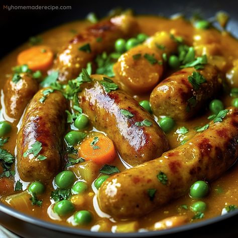 Ultimate Curried Sausages | Easy and Flavorful Comfort Food - My Home Made Recipe Curried Sausages Recipe Easy, Sausage Curry Recipes, Easy Curried Sausages, Sausage Curry, Sausages Recipe, Easy Sausage Recipes, Curried Sausages, Best Curry, Creamy Chicken Pasta