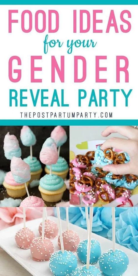 Gender Reveal Ideas For Party 2023, Gender Reveal Snacks Finger Foods, Snack Ideas For Gender Reveal Party, Gender Reveal Ideas Food Snacks, Pink And Blue Party Food, Gender Food Reveal Ideas, Gender Reveal Refreshments, Gender Reveal Brunch Ideas Finger Foods, Small Gender Reveal Food Ideas